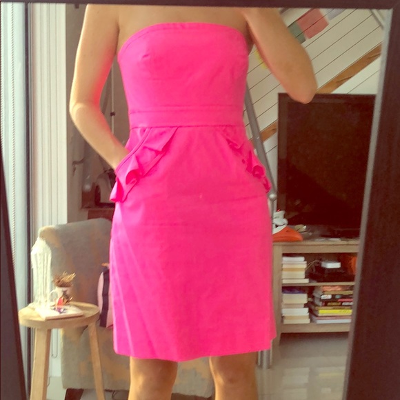 j crew pink strapless dress Purple/ White Dot Print 10 – newdsalem Zip closure J Crew A Line Strapless